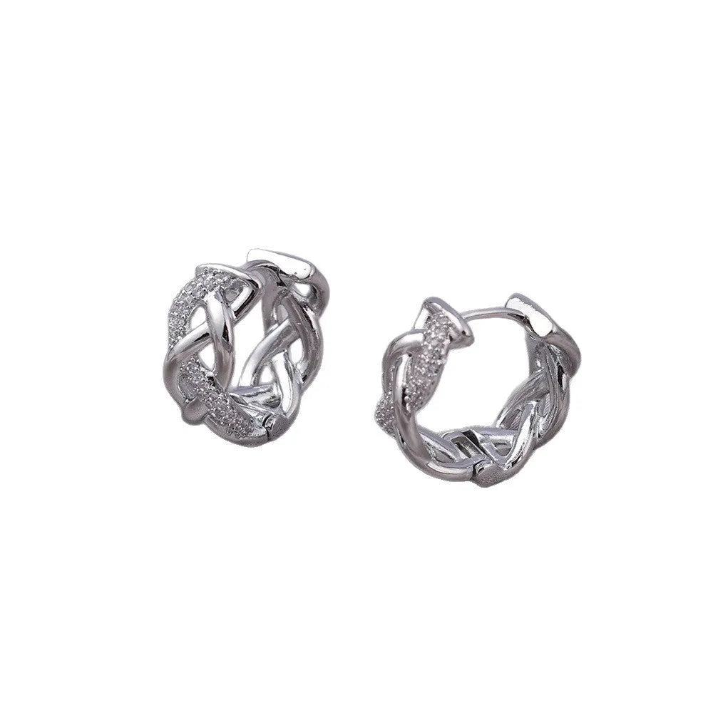 Pair of micro zircon-encrusted woven twisted stud earrings in gold real gold plating finish