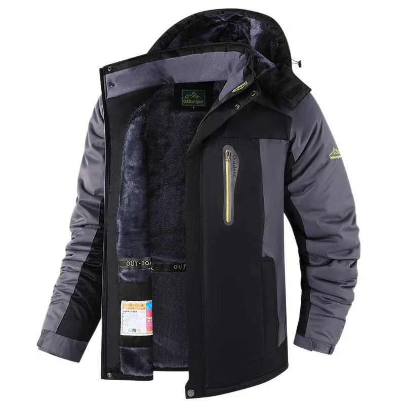 Men's fleece-lined thick winter jacket mid-length cotton-padded coat in 828 Black