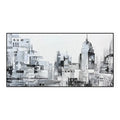 Handmade black and white abstract oil painting on canvas of urban street scene, rolled and frameless.