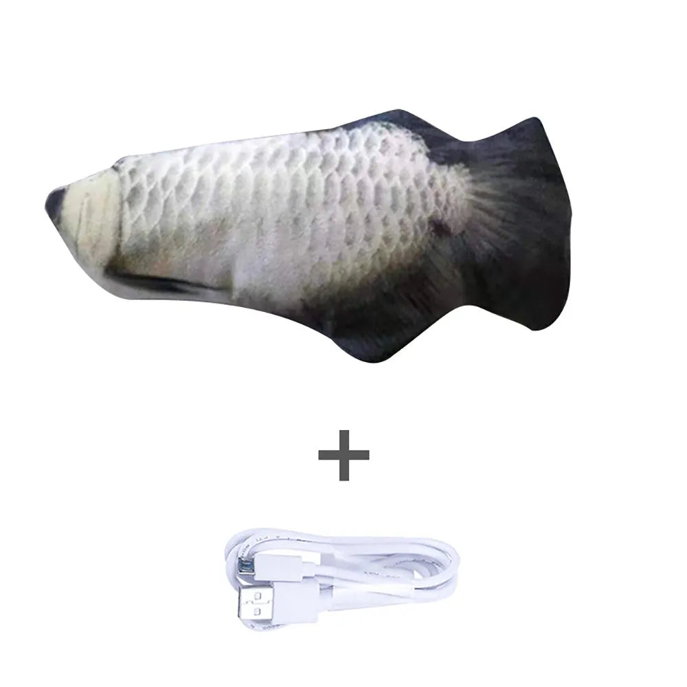 Electronic jumping fish cat toy 30cm long with USB charging cable