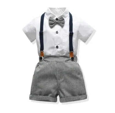 Boy's cotton trouser suit set with jacket and trousers in blue, showing front view