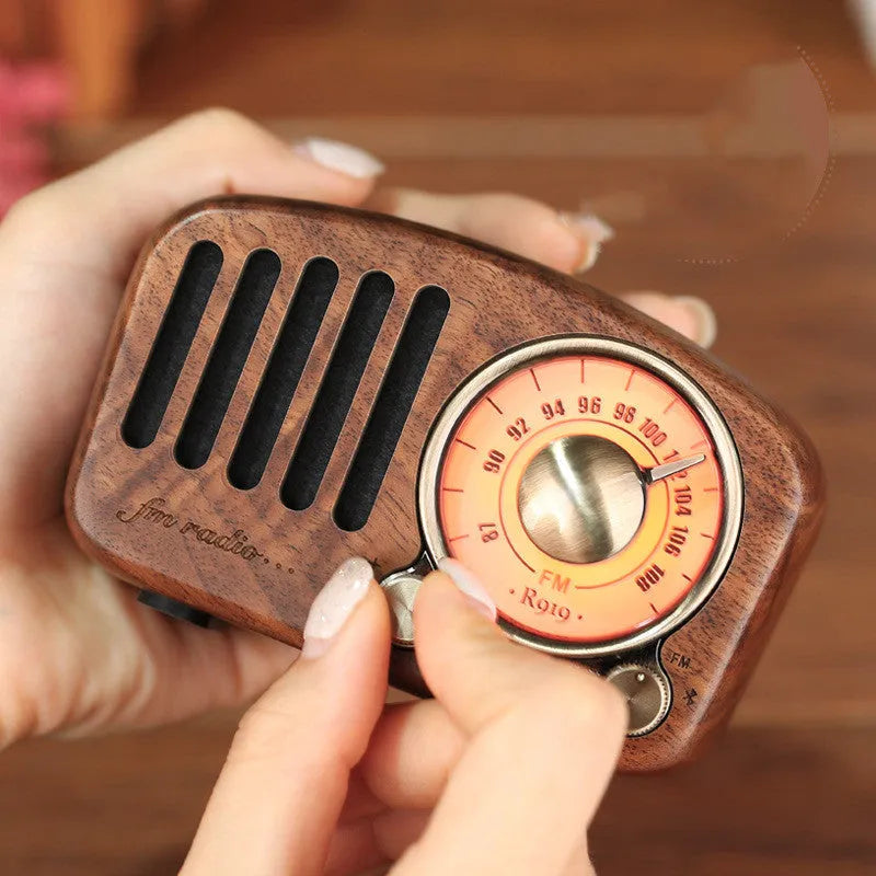 Retro wooden wireless Bluetooth mini speaker in cherry wood or walnut finish