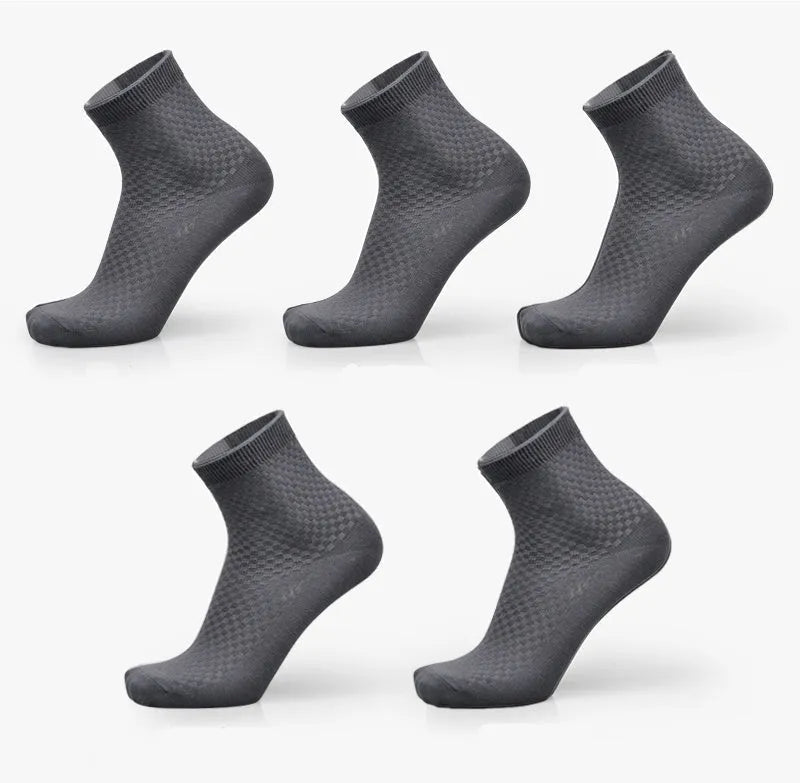 Men's bamboo fibre business socks in five neutral colours showing small square pattern