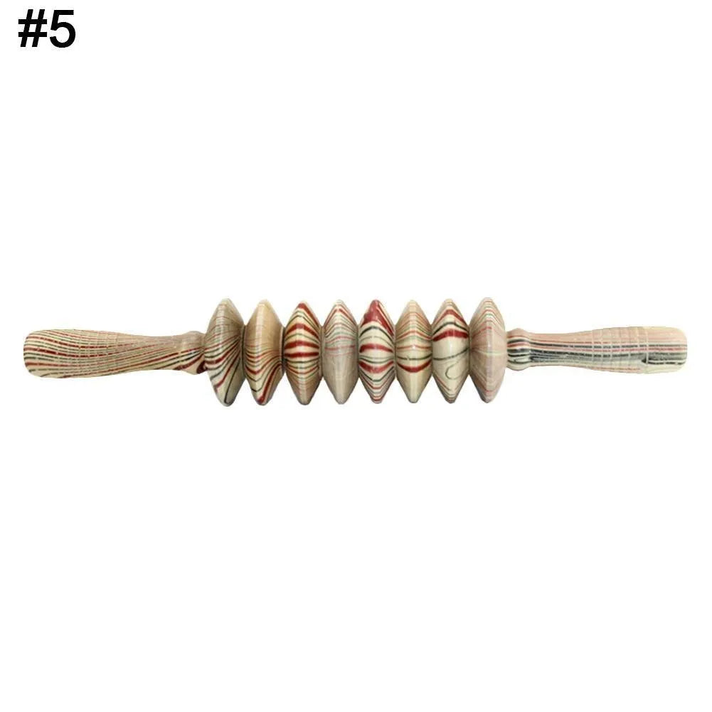 Wooden roller muscle massager stick 39 cm with steel shaft for full body use