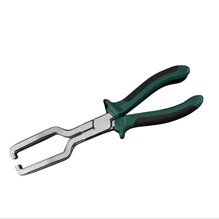 Caliper tubing pliers with iron construction and rubber-coated jaws for automotive fuel line connector work.