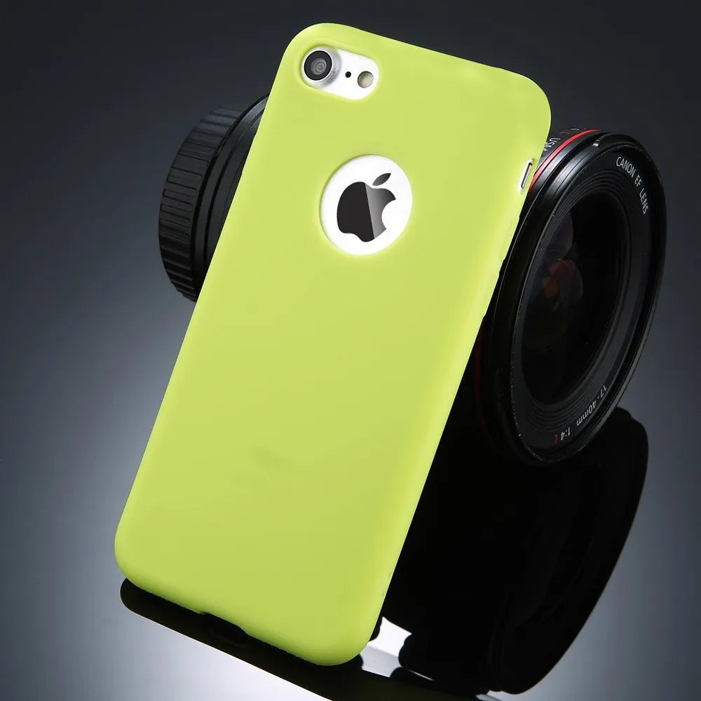 Candy colour soft silicone TPU phone case for iPhone, shown in various colours.