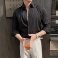 Men's dark stripes V-neck long sleeve casual shirt in cardigan style