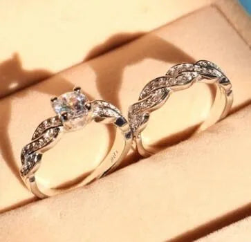 Silver zinc alloy couple ring set for men and women, US sizes 5 to 12, matching wedding bands