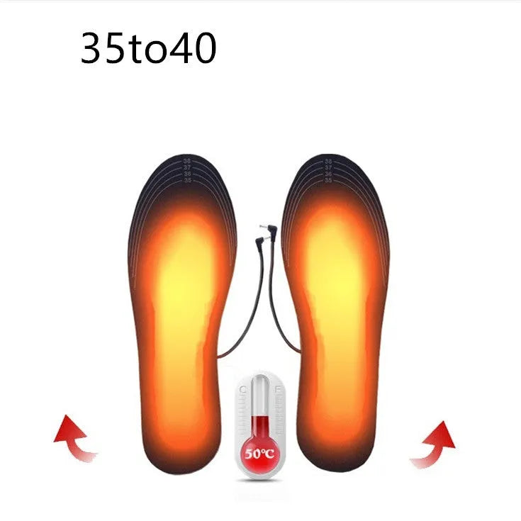 USB rechargeable heated insoles with three temperature settings and full-foot heat coverage