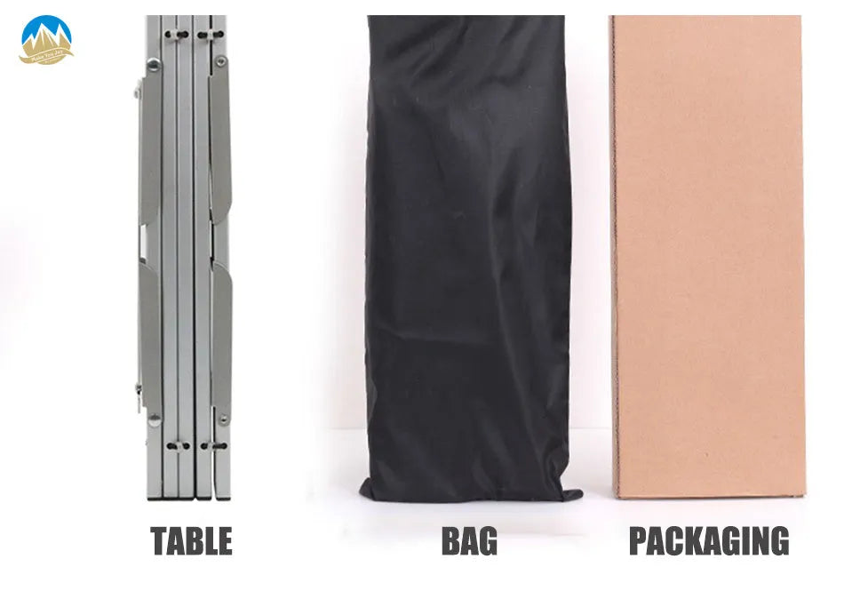 Silver aluminium alloy folding table and chair set, packed size 42 x 29 x 12 cm, for camping and garden use