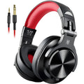 Black and red OneOdio over-ear wired headphones with a detachable 3.5mm audio cable.