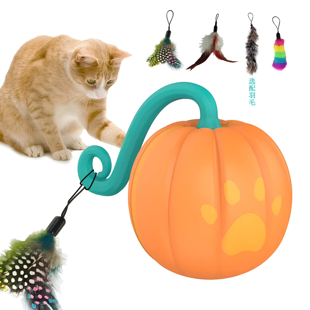 Electric luminous cat teaser ball in watermelon or pumpkin design with USB charging