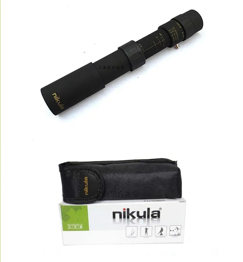 Nicholas 10-30x25 black monocular telescope with metal body and rubber parts, collapsed size 127mm