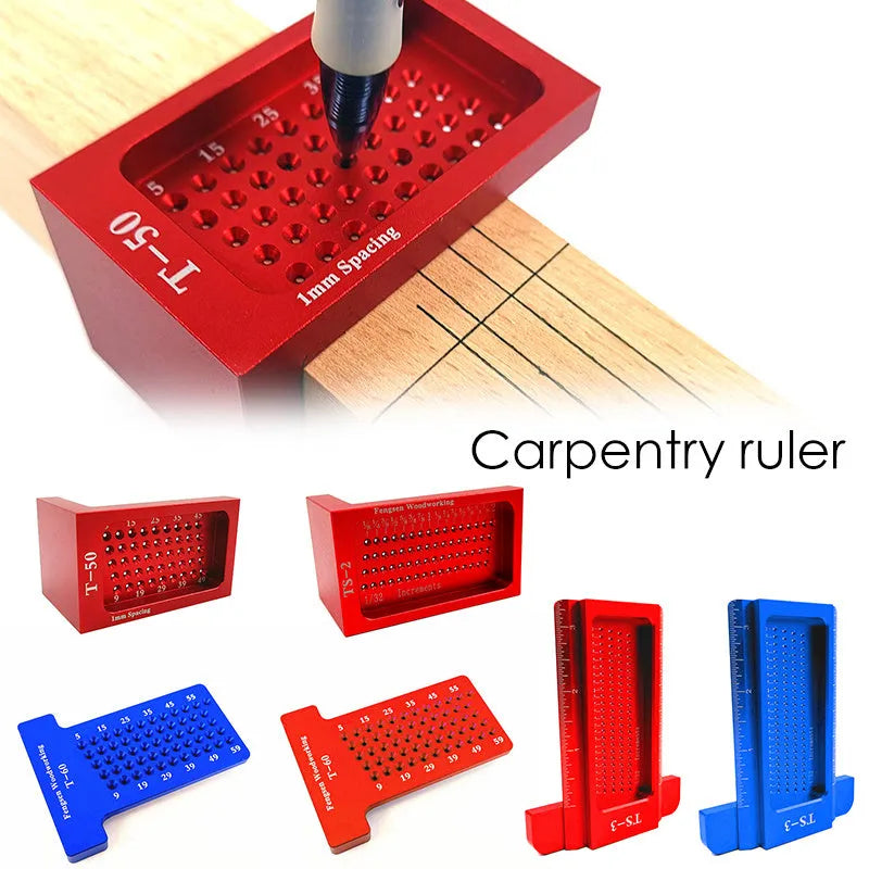 T50 Mini Scribe woodworking ruler in red, alloy steel marking gauge for household woodworking, one kit.