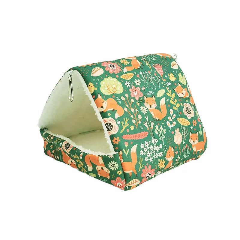 Warm small pet house in peach skin sponge for rabbits, guinea pigs, and hamsters, available in four sizes and ten colours