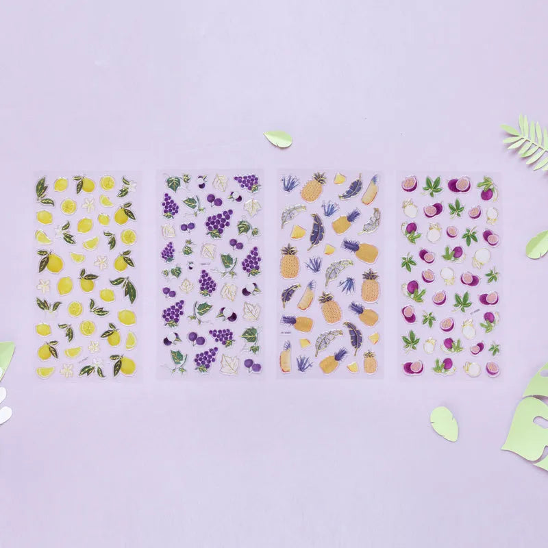 Fruit bronzing sticker in 90x175mm size with glossy finish, showing grape and pineapple designs