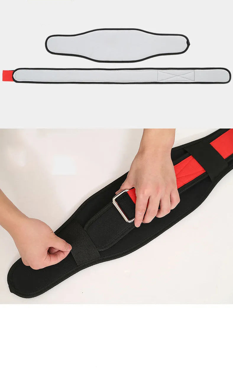 Nylon fitness weightlifting waistband belt in black colour showing adjustable sizing for adult training