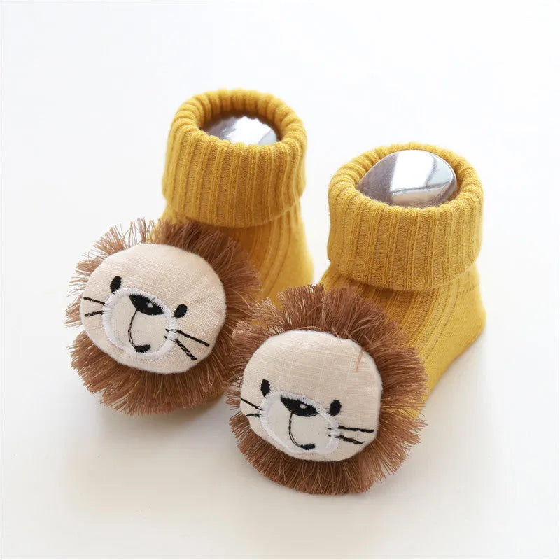 Cotton baby floor socks in multiple designs including animal prints and bows for infants 0-3 months