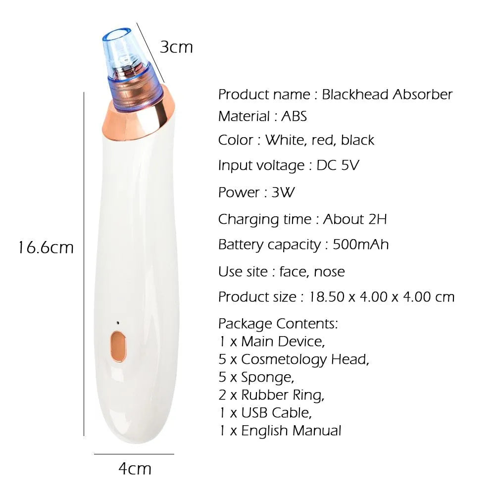 Electric blackhead remover device with vacuum suction and multiple nozzle attachments