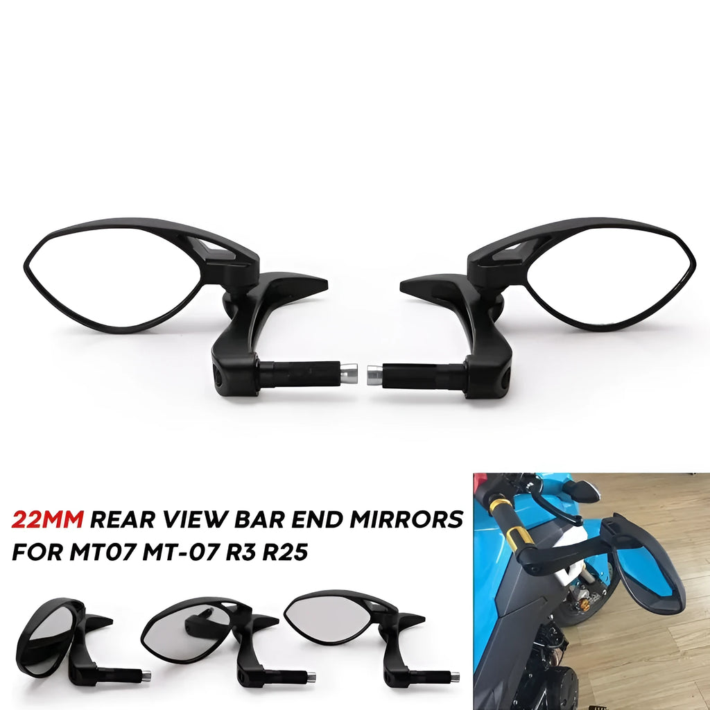Black motorcycle hand guard with glass secondary side mirror and plastic housing