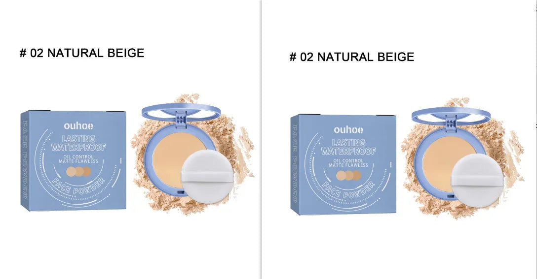 8g compact of natural finishing powder for makeup setting in classic ivory, natural beige, or pure beige.