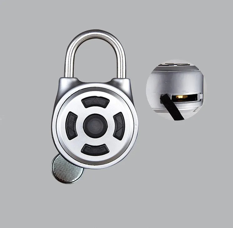 Silver smart padlock with direction button password lock and Bluetooth electronic lock feature