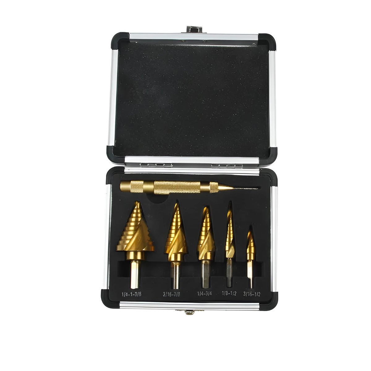 Gold aluminium box with steel plate opening, 58-80mm total length, compact storage