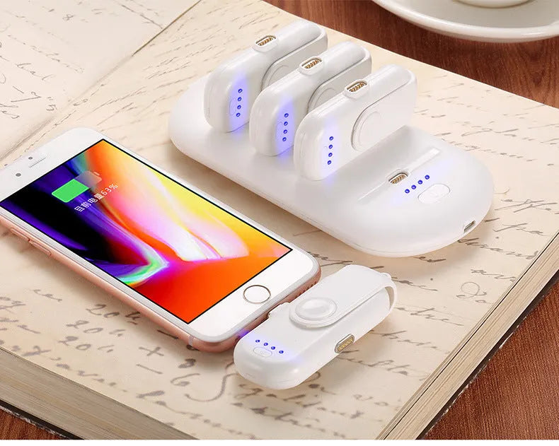 Portable magnetic charging power bank set with 5000mAh base and four 1000mAh finger chargers in black
