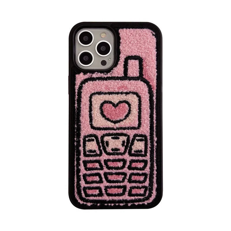 Pink towel embroidered TPU back cover case for iPhone models X through 15.