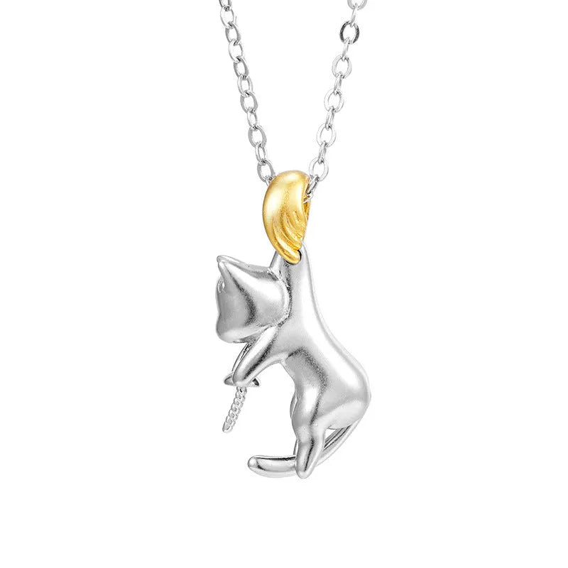 925 sterling silver clavicle chain necklace with cat pendant design in electroplated finish
