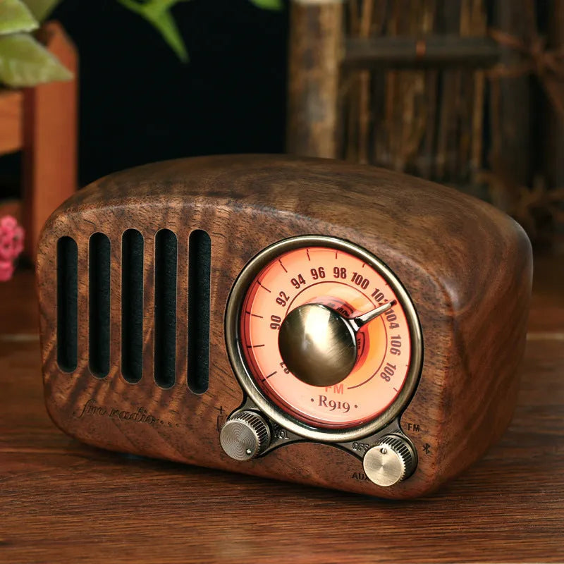 Retro wooden wireless Bluetooth mini speaker in cherry wood or walnut finish