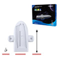 White PS5 cooling stand with RGB lighting and integrated controller charger for PS5 Slim consoles