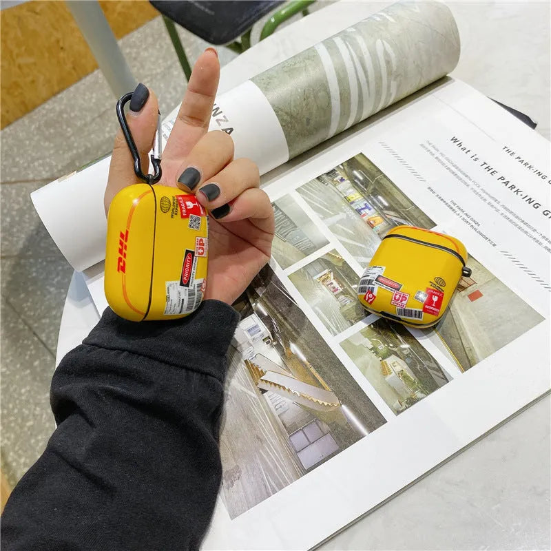Yellow soft TPU and silicone AirPods case with ring buckle for AirPods 1, 2 and Pro