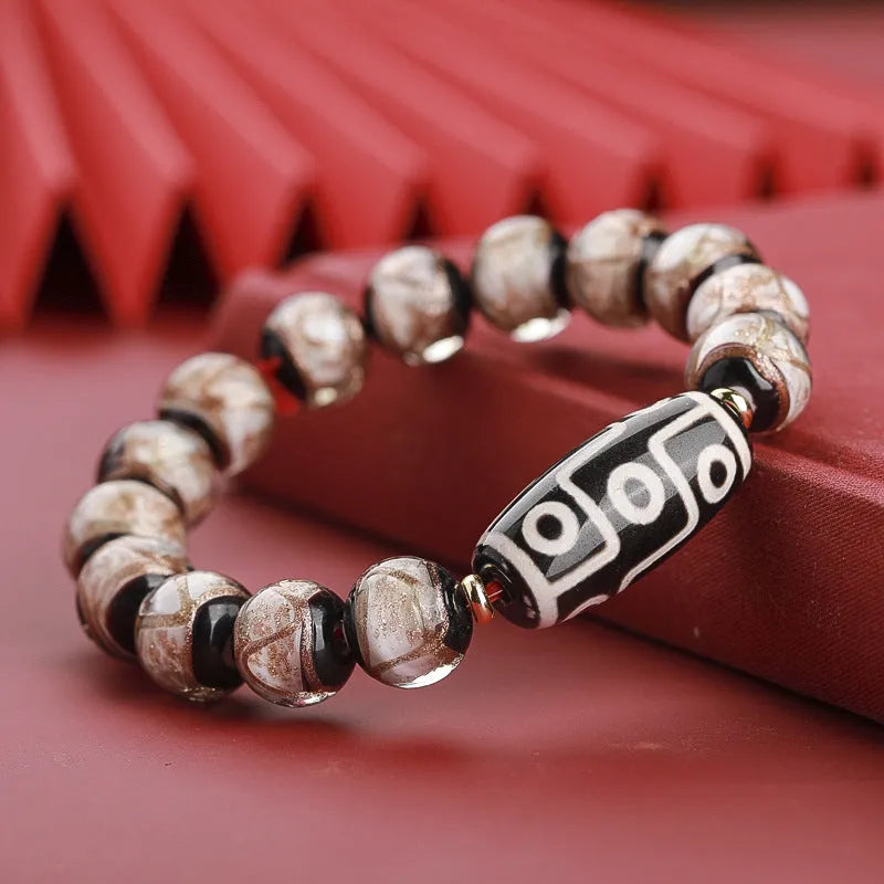 Ancient five-colour multi-treasure year snake lucky bracelet in coloured glaze with auspicious patterns