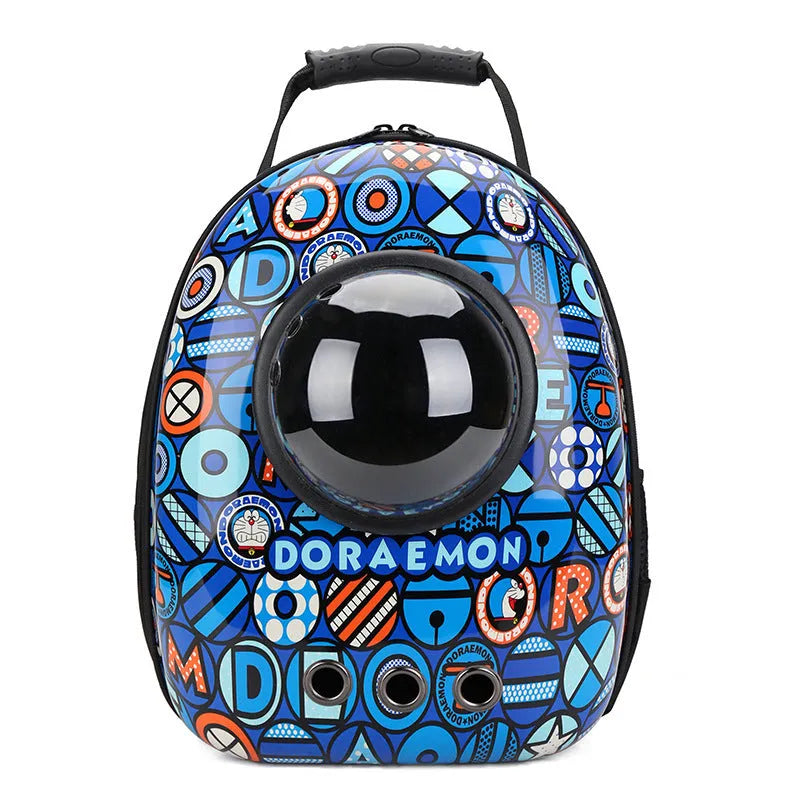 Space capsule pet carrier bag with transparent PC panel and Oxford fabric body in multiple colours