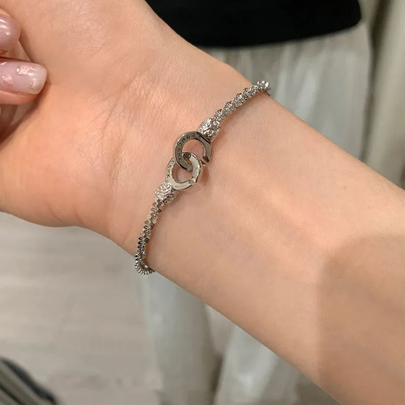 Women's double ring lock bracelet in electroplated alloy, Korean style all-matching design, single bracelet