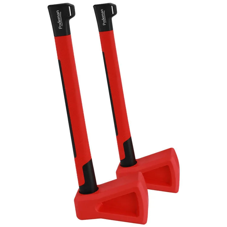 Red plastic fitness axe trainer for home gym muscle conditioning.