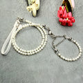 White non-extendable dog leash with pearl collar set showing 120cm lead and three collar sizes