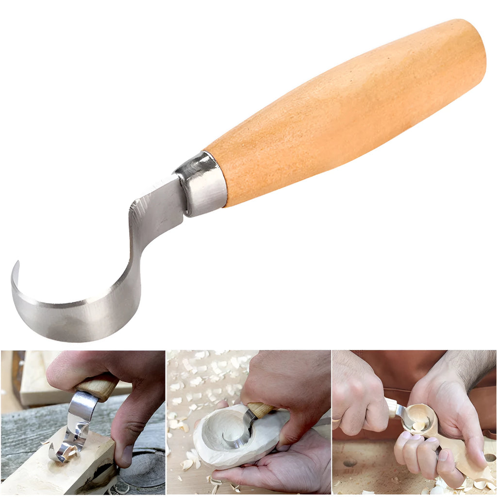 FastCraft Curve Carving Knife 100mm stainless steel spoon carving tool with wood handle for hardwood carving