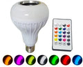 White E27 LED Bluetooth speaker bulb with remote control for 16 RGB colours