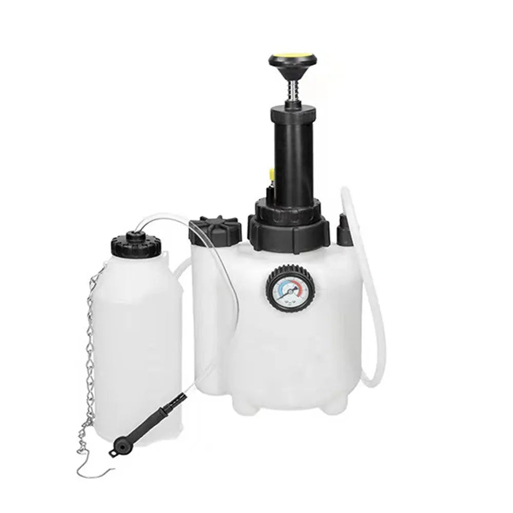 White 3L brake oil tank replacement tool with copper and iron fittings on a compact box.