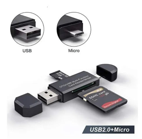 Black USB 3.0 card reader with USB-C connector for SD and TF memory cards