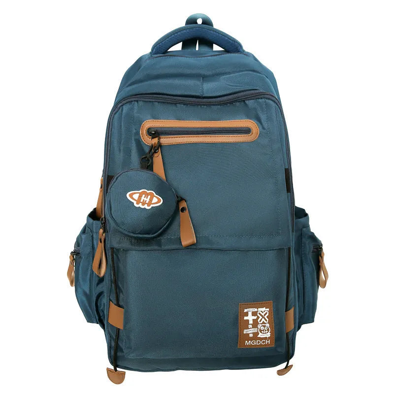 Large-capacity nylon backpack for middle school students with curved shoulder straps in multiple colours