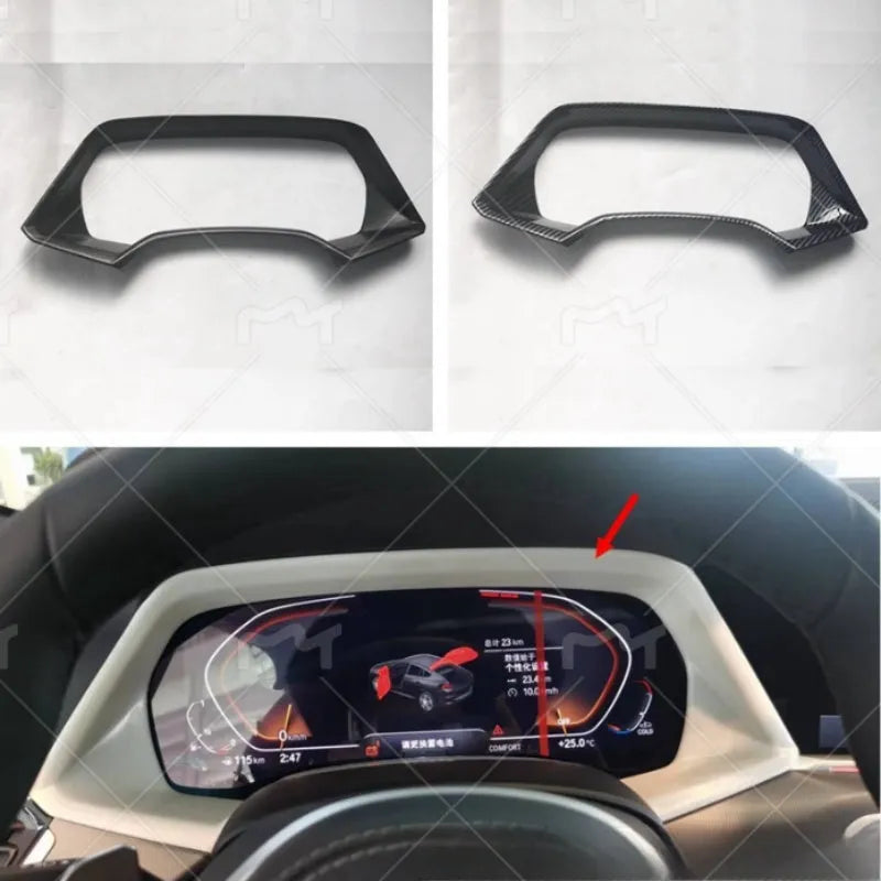 Dashboard decorative frame for BMW X5L in carbon fibre and peach wood finishes