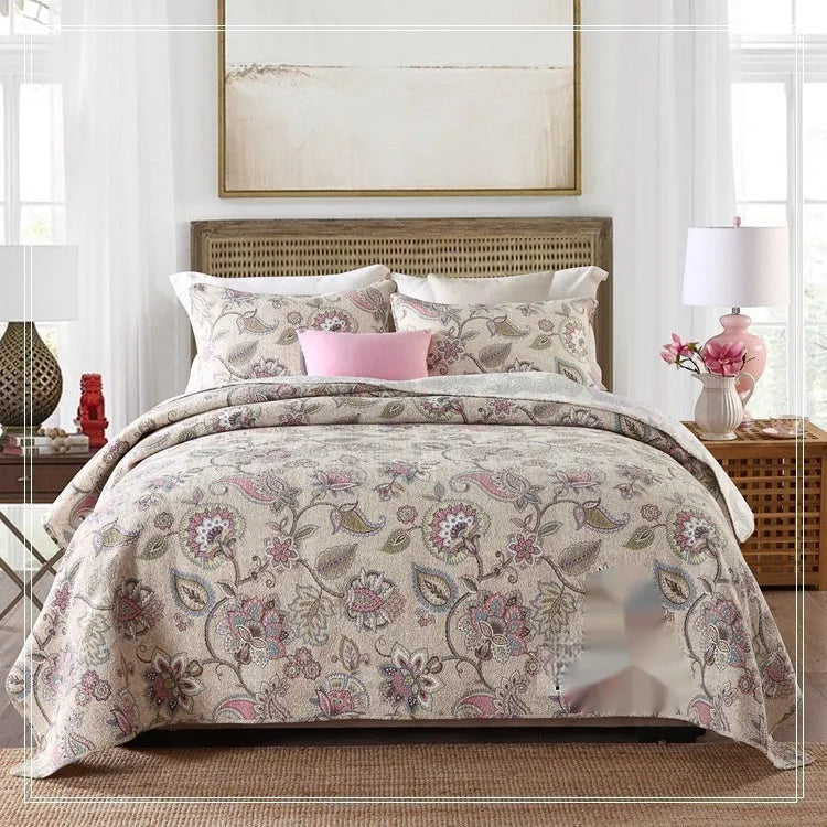 Pure cotton bedspread set with geometric pattern for 1.8 metre double bed