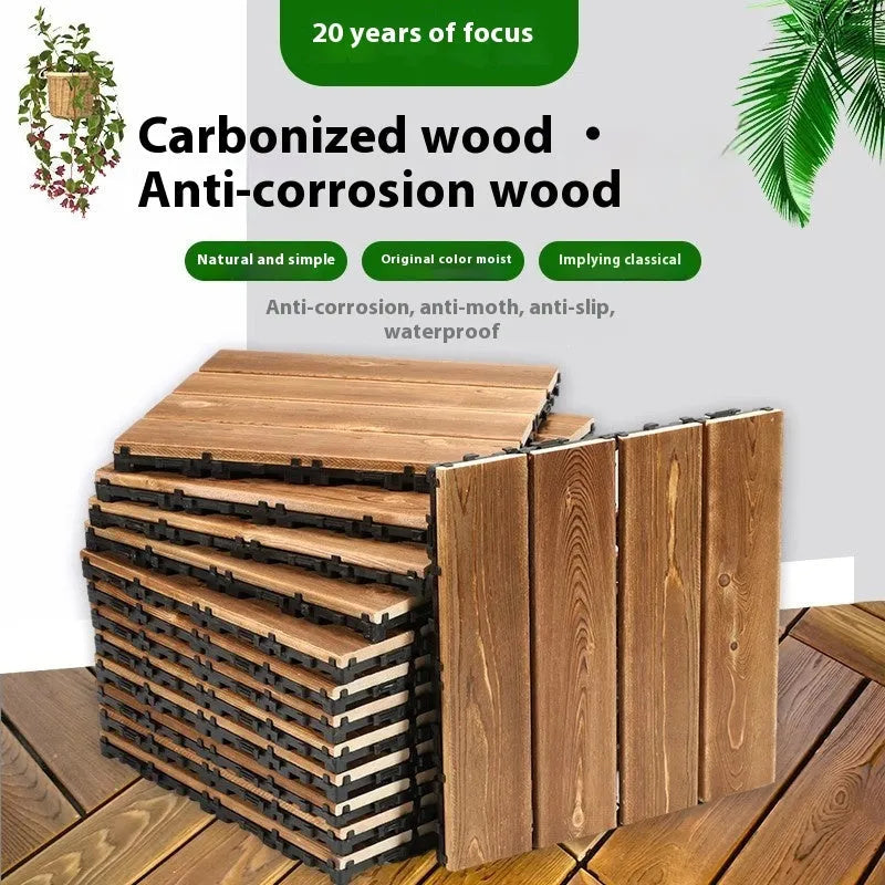 Square camphor pine floor tile with brushed wax-oil finish, shown in 30cm x 30cm size.
