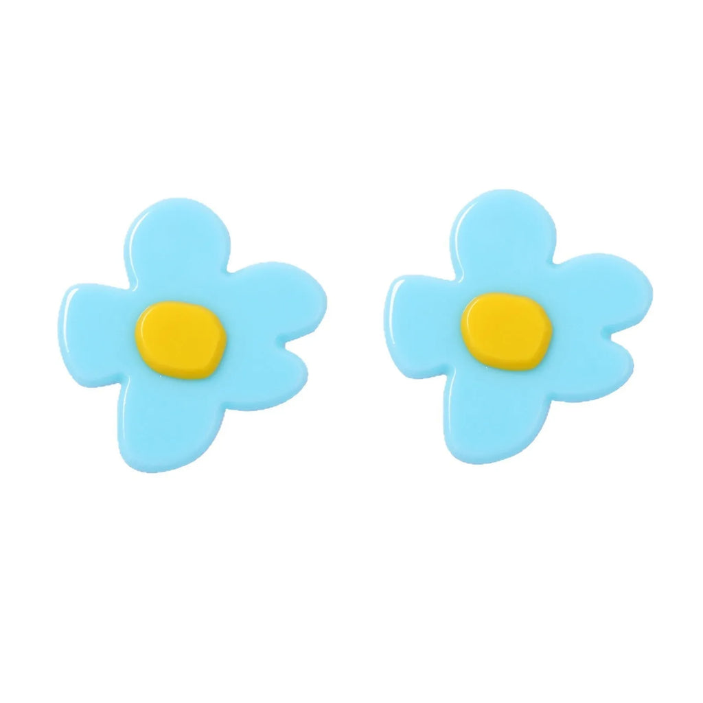 Acrylic cartoon flower earrings for women in red, black, green, blue, white, pink, and yellow, 1 pair