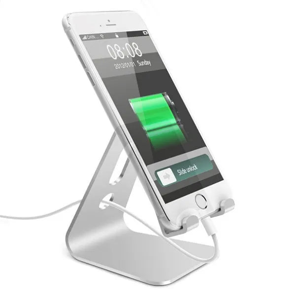 Aluminium Universal Phone Buddy stand holding a tablet, shown in silver colour.