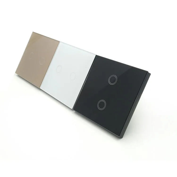 86 type touch switch with tempered glass panel in black, golden, and white colour options