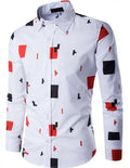 Men's casual long sleeve white cotton shirt front view, sizes M to 5XL